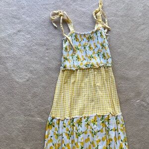 BeBop Yellow Lemon Print Casual Gingham Sun Dress